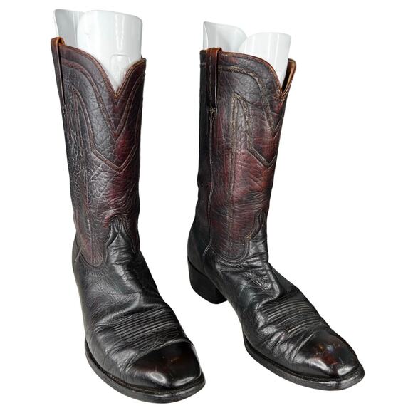 Vintage Lucchese Men’s Black Cherry Leather Cowboy Boots Size US 11.5 D main image 4